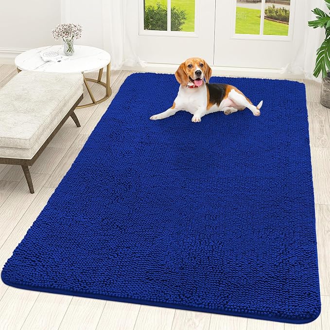 OLANLY Dog Door Mat for Muddy Paws 70x46, Super Absorbent Chenille Mud Mat | Royal Blue, Absorbs Moisture and Dirt, Non-Slip Machine Washable Doormat, Quick-Drying Indoor Entryway Floor Carpet for Dogs
