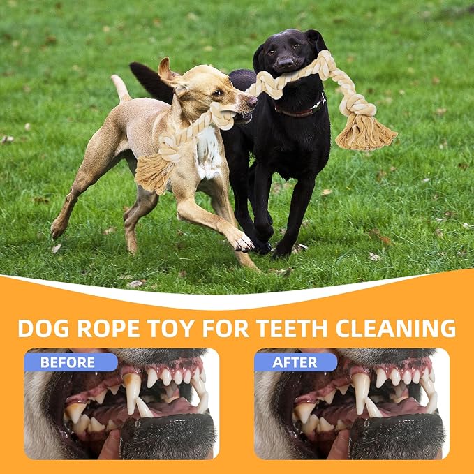 Bmag Dog Rope Toys for Aggressive Chewers, Interactive Heavy Duty Dog Toys for Medium Large Dogs, Tough Twisted Rope Toy with 5 Knots(Beige)
