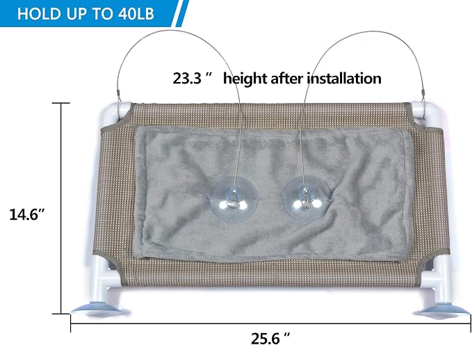 PEFUNY Cat Window Hammock – Mess-Free Waterproof Cats Window Perch for Large Cats, Strong Suction Cup Hammock with Flannel Cover, Indoor Cat Seat, Beige
