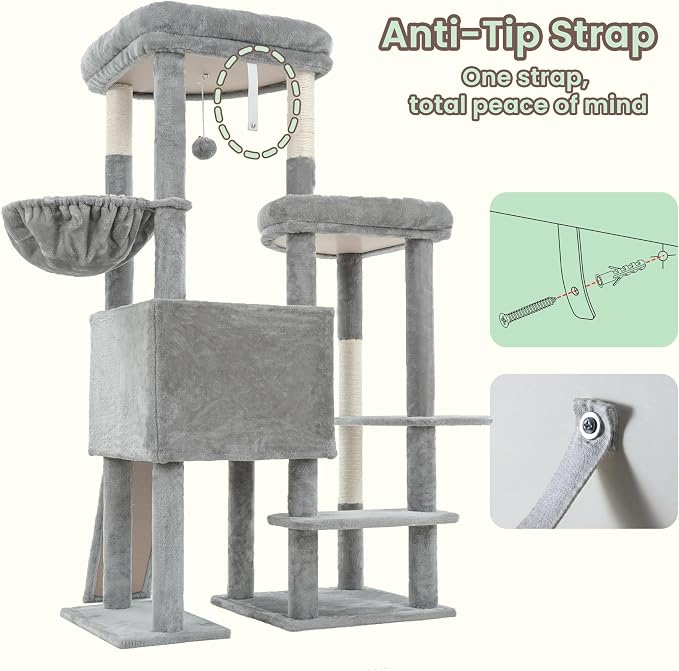 Cat Tree, Heavy Duty Cat Tower with Dual Platforms VCT002W | Oversized Diamond Condo for Large Cats, Sturdy Cat Furniture with Cozy Basket, Sisal Scratching Board & Posts, Light Gray