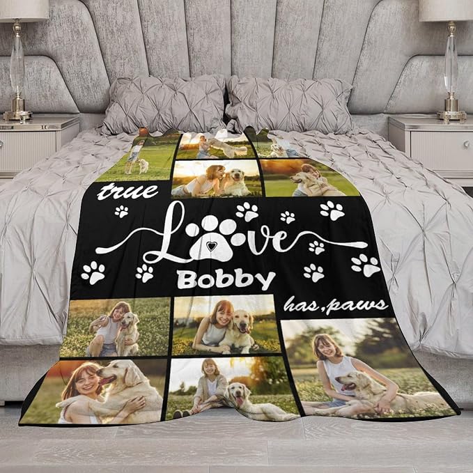 Personalized Dog Blankets with Photos Custom Dog Blanket with Pictures - Customized Pet Memorial Blanket Gifts for Loss of Dog, Loss of Pet Remembrance Gift, in Loving Memory Blanket for Dog Lover L