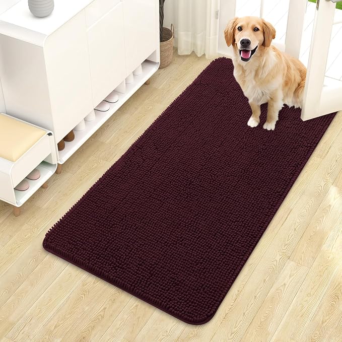 OLANLY Dog Door Mat for Muddy Paws 44x24, Super Absorbent Chenille Mud Mat | Russet, Absorbs Moisture and Dirt, Non-Slip Machine Washable Doormat, Quick-Drying Indoor Entryway Floor Carpet for Dogs
