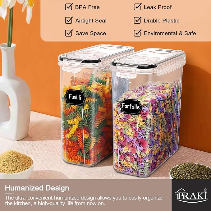 5PCS Large Cereal Containers Storage [4L/135.2 oz], Food Storage Containers | Plastic Dry Food Canisters, Pantry Storage, BPA-Free Kitchen Organizers with Lids for Flour, Sugar, Cereal, Labels & Marker