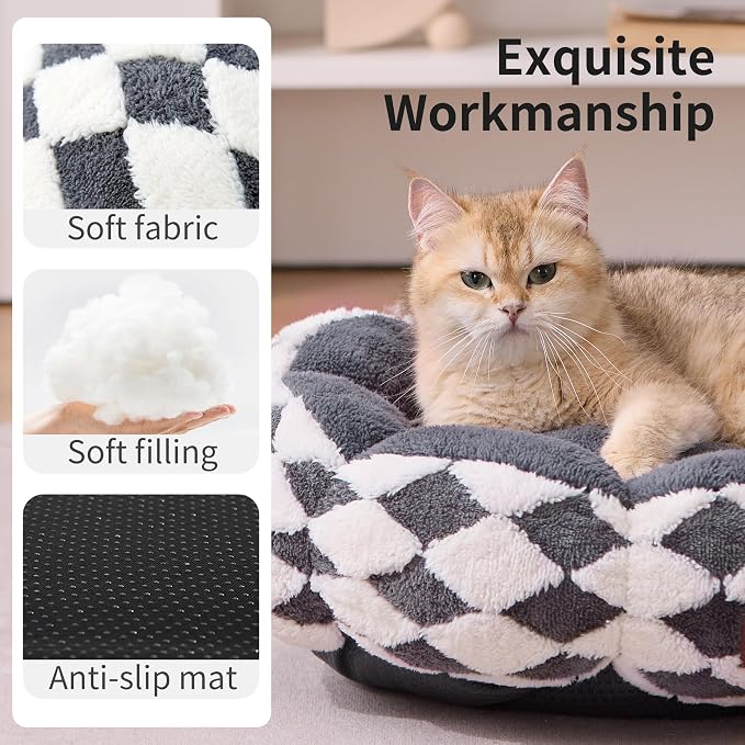ZOMISIA Cat Beds for Indoor Cats, Cute Donut Kitten Beds for Small Dog, Round Plush Bed for Puppy and Large Cats, Anti-Slip Bottom, Grey