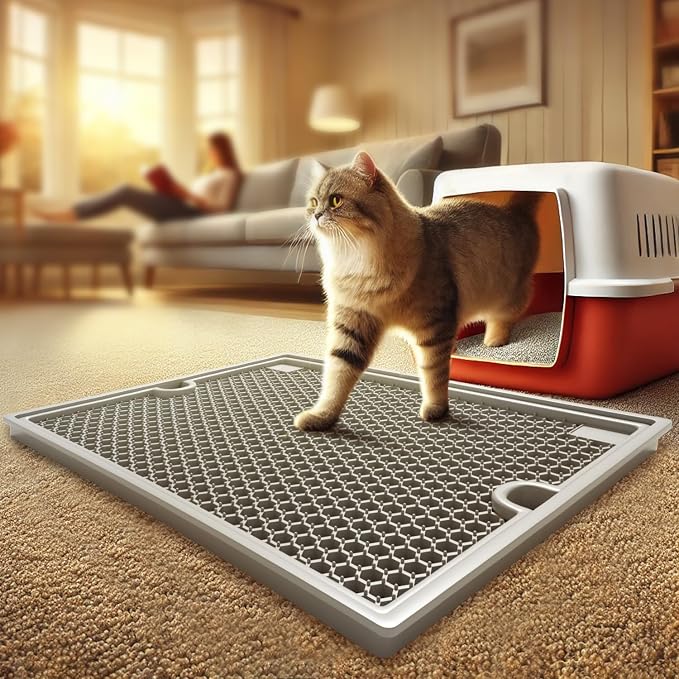 Cat Litter Mat | Litter Box Trapping Mat for Kitty | Waterproof & Anti-Tracking | Easy to Clean | Honeycomb Small Pads | Food Grade Silicone Catcher Mat | for Indoor Floor | Grey 20 * 15 in