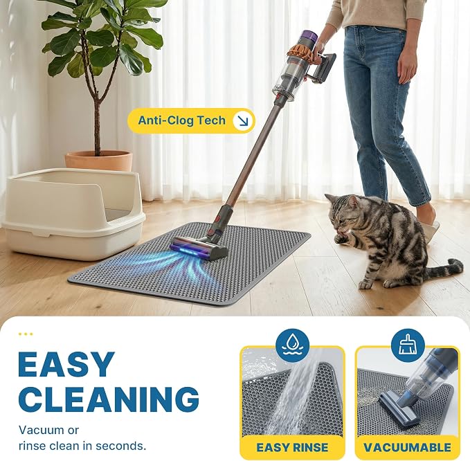 Cat Litter Mat - 27.5" x 21.6" Large Double Layer Litter Trapping Mat, Waterproof & Urine Proof EVA Material, Easy to Clean Litter Box Mat