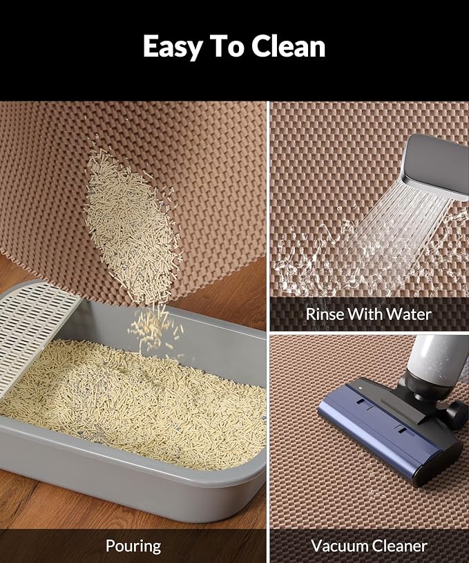 Cooyes Cat Litter Mat - Cut to Fit Any Place, 35"x23" Large Litter Trapping Mat for Litter Box, Easy to Clean, Waterproof & Non-Slip Kitty Pad, Scatter Control to Protect the Floor (Khaki)