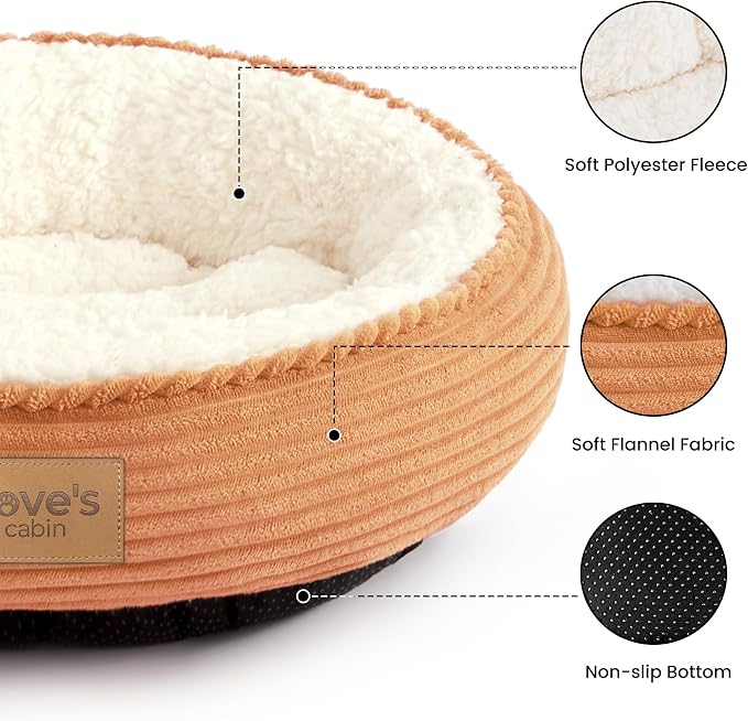 Love's cabin Round Donut Cat and Dog Cushion Bed, 24in Pet Bed for Small or Medium Dogs, Anti-Slip & Water-Resistant Bottom, Soft Durable Fabric Pet Beds, Washable Calming Cat Bed Orange