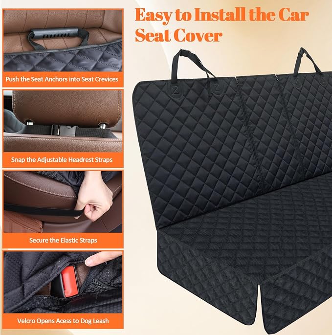 JSTHT Dog Seat Cover, 100% Waterproof Bench Seat Cover Protector Scratch Proof Nonslip Durable Soft Pet Back Seat Covers for Cars Trucks & SUV