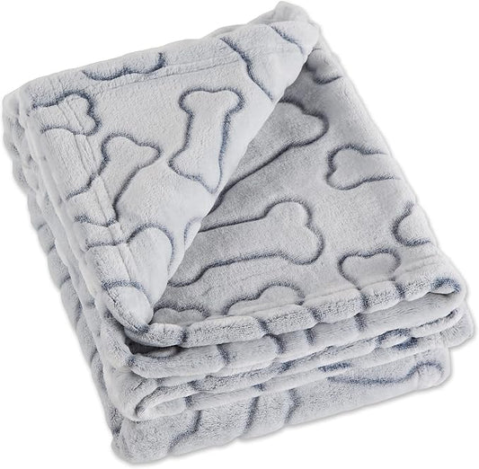 Bone Dry Embossed Bone Print Pet Blanket, 36x48", Gray