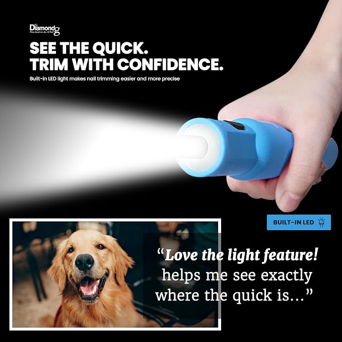 Diamondg Micro Dog Nail Grinder - Quiet Sound with LED Light, Light Blue | 5-Speed Rechargeable Pet Nail Trimmer for Small & Large Dogs, LCD Display, USB-C Charging, 4hrs. Runtime Rotary Tool