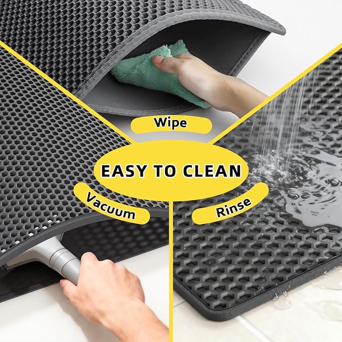 Cat Litter Mat, 30"x24", Waterproof, Easy to Clean (Black-1Pack) | Double-Layer Honeycomb for Effective Litter Trapping, Premium Durable EVA, Non-Slip, Paw-Friendly Soft Surface