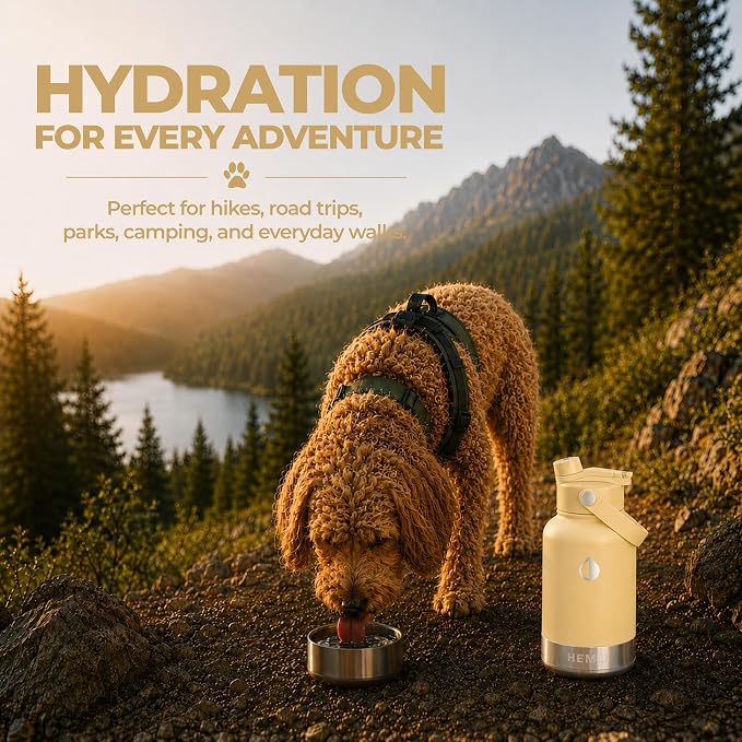 32 oz. Dog Water Bottle, Insulated Dog Travel Water Bottle, Stainless Steel Pet Water Bottle Dispenser Portable Food and Water Bowl for Dogs for Walking Dog Canteen Travel Kit