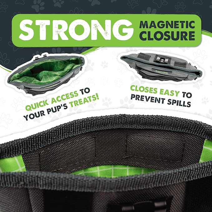 Mighty Paw Dog Treat Pouch, Magnetic No-Spill Clasp, Training Bag | Hands-Free, Belt Sling, Crossbody, Adjustable 30-52in Strap, 4 Compartments, 2 Cups Capacity, Poop Holder
