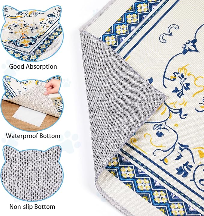 2 Pack Washable Cat Litter Mat 48"x36" Waterproof Trapping Pad | Kitty Litter Box Mat Featuring A Non-Slip Base And Decorative Design To Trap Scatter For Home Floor Protection