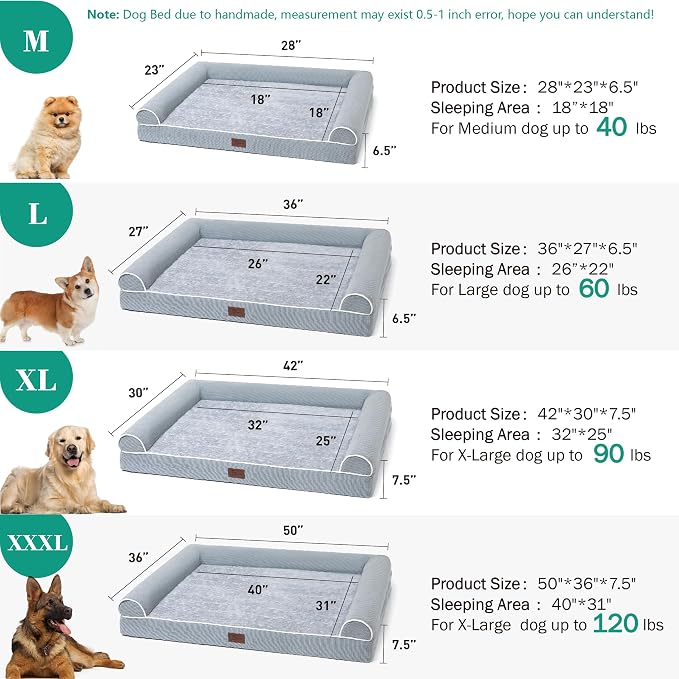 TJSOULER Orthopedic Dog Beds for Small Medium Dogs,Waterproof Lined Egg Crate Foam Pet Bed Mat with Removable and Washable Cover and Non Slip Bottom,Dog Sofa Soft Bed