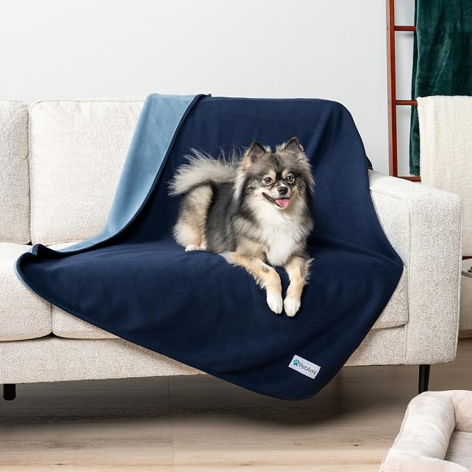 PetAmi Waterproof Dog Blanket for Small Medium Dogs Cats, Pee Proof Reversible Cat Blanket for Kitten Puppy, Soft Fleece Washable Pet Throw for Couch Car Crate Liner, 29x40 Navy Blue