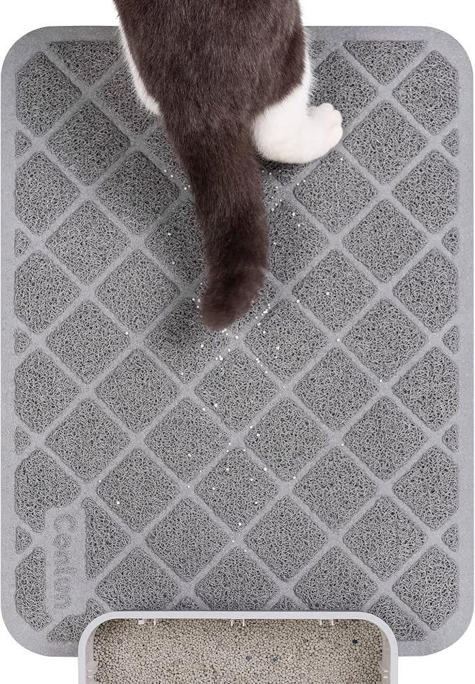 Conlun PVC Cat Litter Mat 24x15 Inch Grey, Non-slip, Less Waste Cat Litter Box Mat, Soft on Kitty’s Paws, Urine Waterproof