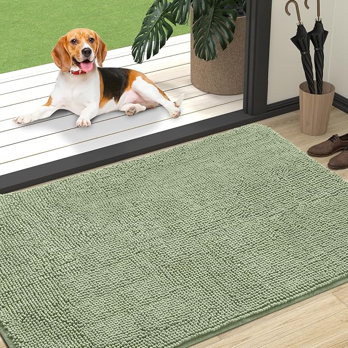 OLANLY Dog Door Mat for Muddy Paws 47x32, Super Absorbent Chenille Mud Mat | Sage Green, Absorbs Moisture and Dirt, Non-Slip Machine Washable Doormat, Quick-Drying Indoor Entryway Floor Carpet for Dogs