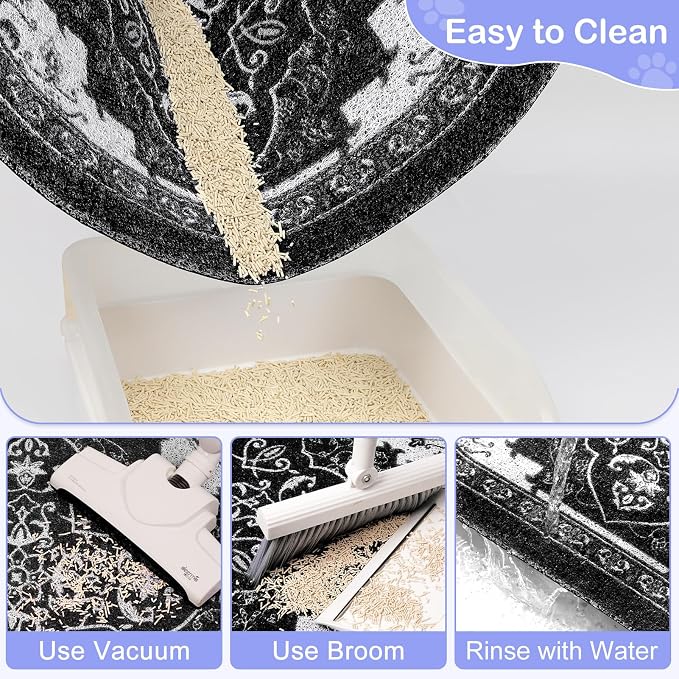 Bienbee Cat Litter Mat, 24" x 15" Dense Trapping Mesh for Litter Boxes | Litter Box Mat with PVC Mesh, Waterproof &Urineproof, Non-Slip Grip, Soft On Kitty Paws and Easy to Clean to Protect Floor