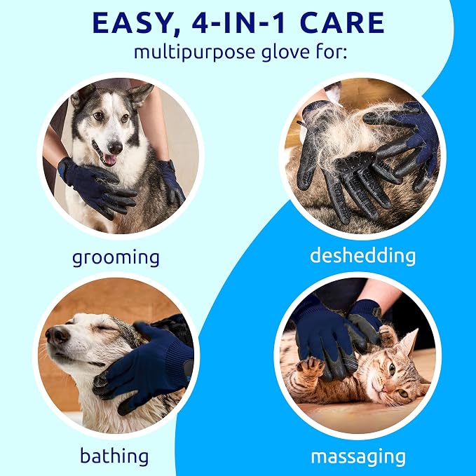 Pat Your Pet Grooming Gloves - Cat & Dog Hair Remover Glove for Deshedding Long and Short Fur