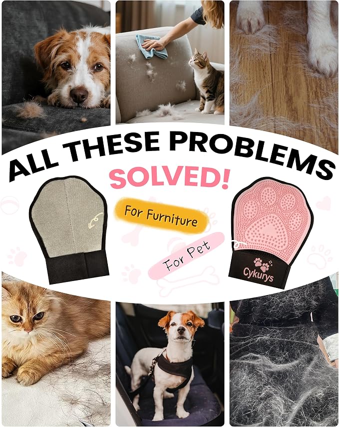 Pet Hair Removal Glove for Dogs & Cats, Double-Sided Grooming Glove | 2-in-1 Pet Grooming Tool, Electrostatic Hair Remover for Clothes & Furniture + Silicone Brush for Deshedding Pets，Pink