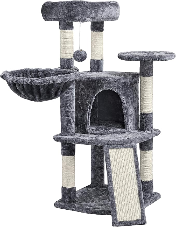 Topeakmart Cat Tree, 42in Multi-Level Cat Furniture with Perch, Scratching Posts, Hammock & Condo, Dark Gray