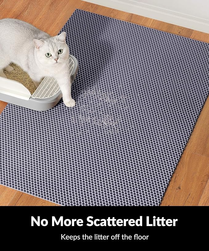 Cooyes Cat Litter Mat - Cut to Fit Any Place, 40"x28" Large Litter Trapping Mat for Litter Box, Easy to Clean, Waterproof & Non-Slip Kitty Pad, Scatter Control to Protect The Floor (Grey)