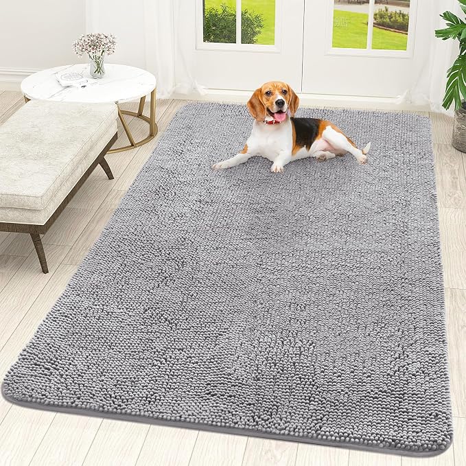 OLANLY Dog Door Mat for Muddy Paws 70x46, Super Absorbent Chenille Mud Mat | Light Grey, Absorbs Moisture and Dirt, Non-Slip Machine Washable Doormat, Quick-Drying Indoor Entryway Floor Carpet for Dogs