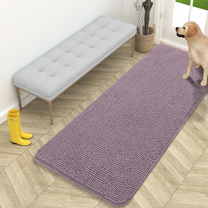 OLANLY Dog Door Mat for Muddy Paws 59x24, Super Absorbent Chenille Mud Mat | Deep Plum, Absorbs Moisture and Dirt, Non-Slip Machine Washable Doormat, Quick-Drying Indoor Entryway Floor Carpet for Dogs