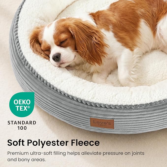 Love's cabin Round Donut Cat and Dog Cushion Bed, 30in Pet Bed for Medium or Large Dogs, Anti-Slip & Water-Resistant Bottom, Soft Durable Fabric Pet Beds, Washable Calming Cat Bed, Light Grey