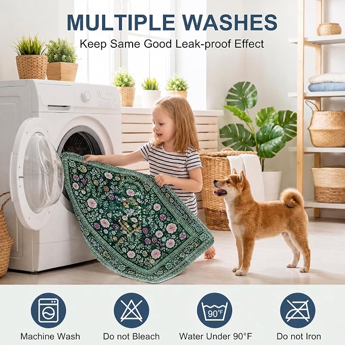 Washable Pee Pads for Dogs,Great Urine Absorbent Reusable Puppy Training Pads,Waterproof,Leak-Proof & Non-Slip Potty Pads for Whelping,Crate,Playpen,Bed.(Midnight Garden Floral,54"x54")