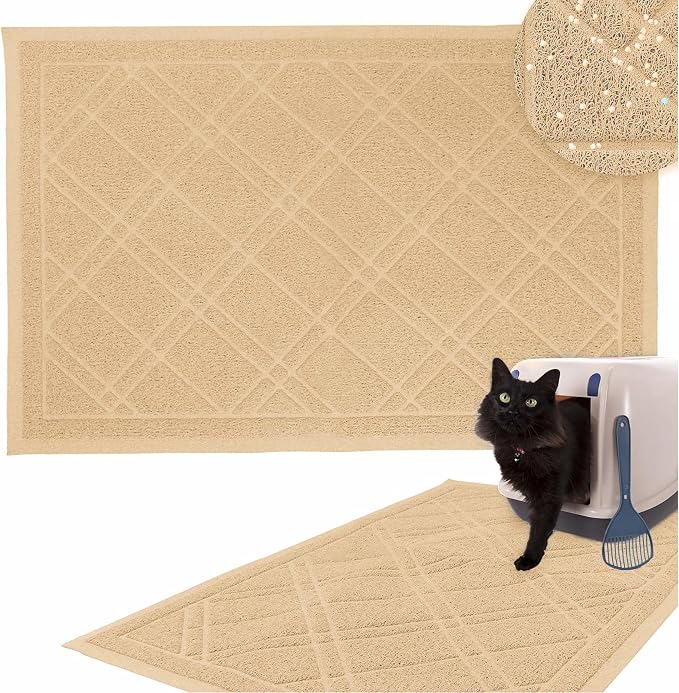 Downtown Pet Supply - Padded Non-Slip Cat Litter Mat - Waterproof for All Litter Types - Beige Large 35 in x 42 in