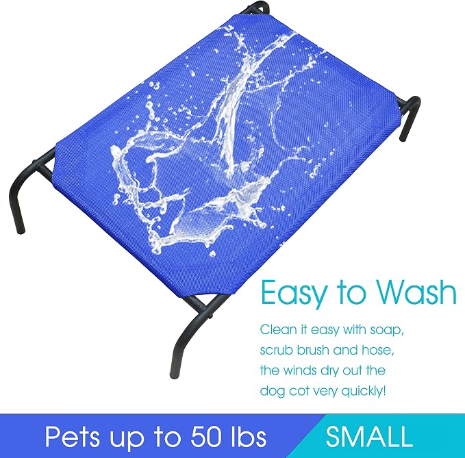 Raised Pet Cot for Small Pets, Elevated Dog Bed with Breathable Mesh, Sturdy Steel Frame for Indoor & Outdoor Use, Non-Slip Design, Easy Clean, 33-Inch Blue