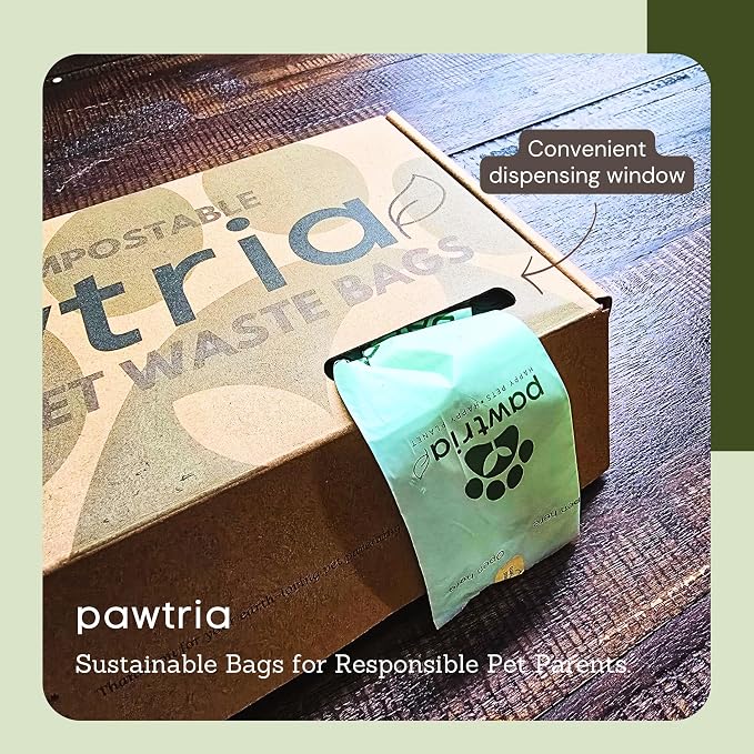 Pawtria Certified Home Compostable Dog Poop Bags (480), Poop Bags for Dogs, Cat Litter, Vegetable Starches, Dog Waste Bags, Leakproof, Easy to Open, Give Back