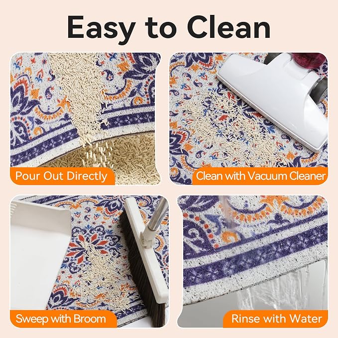 Cat Litter Mat, 24"x15" High Density PVC Litter Rug Trapping Mat, Non-Slip, Waterproof & Urine-Proof Kitty Litters Catcher Mats, Keep Floor Clean, Soft on Kitten Paws, Cat Essentials Blue