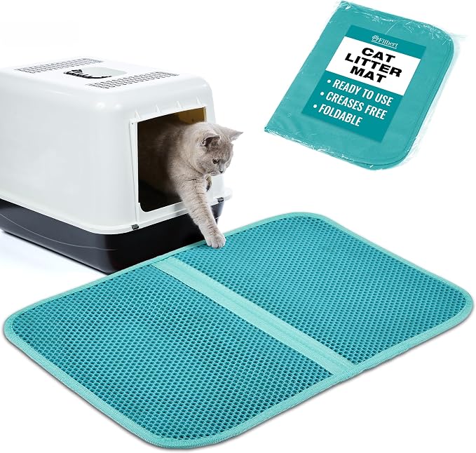 Filbert Cat Litter Mat, Foldable Cat Litter Mat, 23.6"x 14.8", Honeycomb Design, Skid-Proof, Water-Proof, Double Layer, Easy to Clean, Less Waste, Turquoise