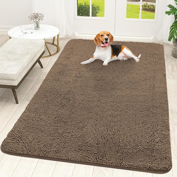 OLANLY Dog Door Mat for Muddy Paws 70x46, Super Absorbent Chenille Mud Mat | Tan, Absorbs Moisture and Dirt, Non-Slip Machine Washable Doormat, Quick-Drying Indoor Entryway Floor Carpet for Dogs