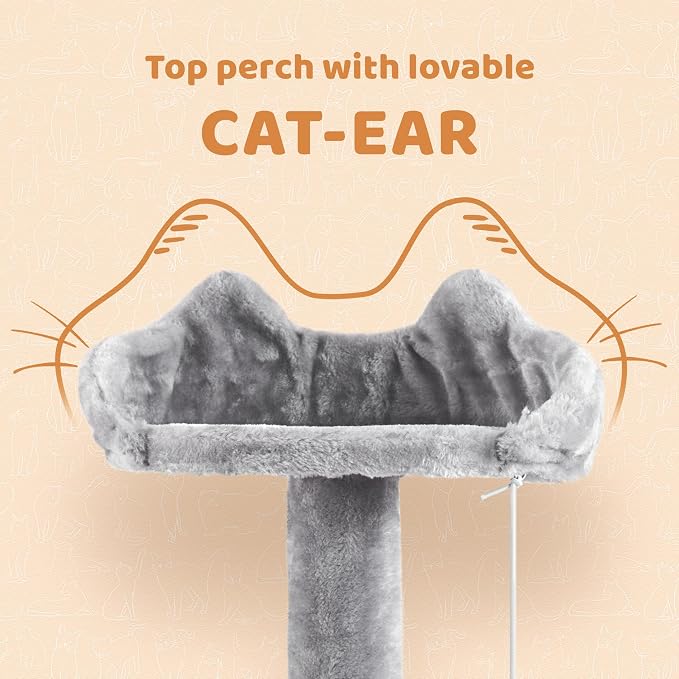 Topeakmart Cat Tree, 57 inches Multi-Level Cat Tree Tower with Scratching Posts, Cat Condo and Basket Kitten Activity Center, Light Gray | Easy to assemble, a great first cat tree with perches, hammock and anti-tip strap, ideal for small to medium cats...