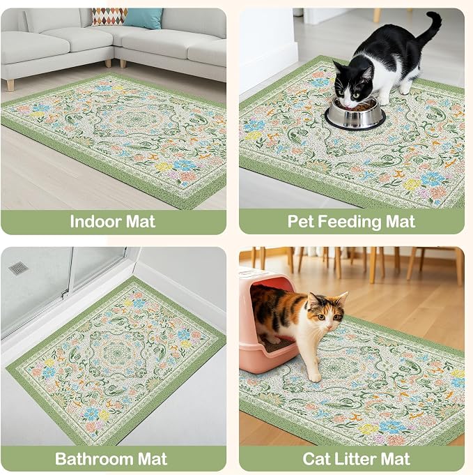 Glittme Cat Litter Mat with Non-Slip Bottom Litter Box Mat 40"X30" Litter Trapping Mat Easy to Clean Washable Cat Food Mat for Kitty,XL