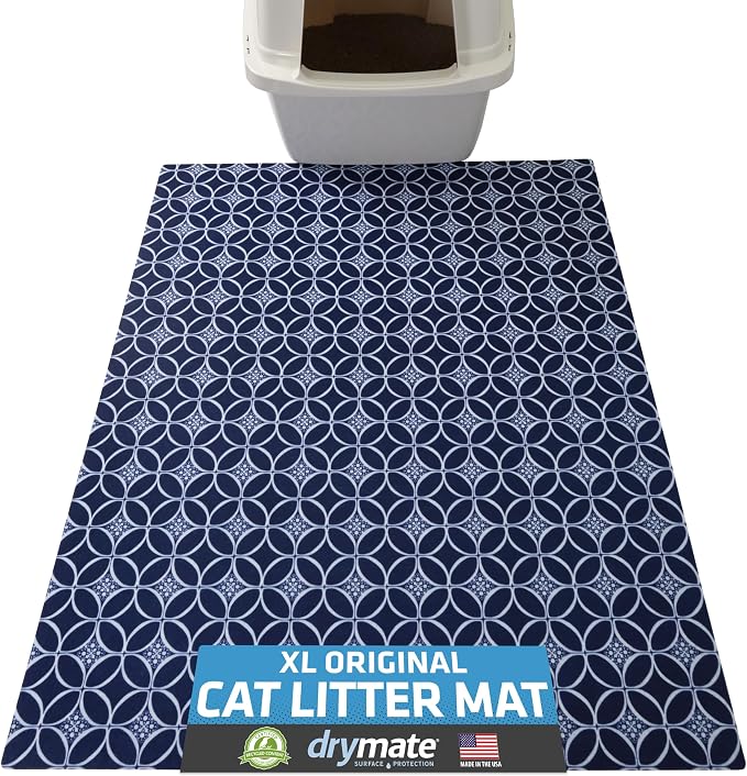 Drymate Cat Litter Box Mat, Litter Trapping Mat, Indigo, 29x36 XL | Waterproof, Urine-Proof, Absorbent, Machine Washable, Soft on Paws, Contains Mess, Protects Floors, Kitten Supplies, USA Made