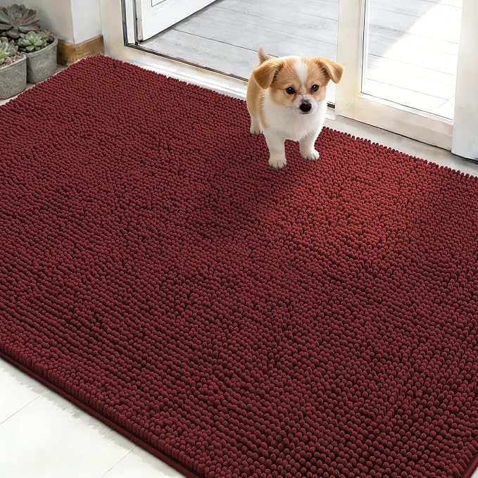 OLANLY Dog Door Mat for Muddy Paws 48x30, Super Absorbent Chenille Mud Mat | Caramel Russet, Absorbs Moisture and Dirt, Non-Slip Machine Washable Doormat, Quick-Dry Indoor Entryway Floor Carpet for Dogs