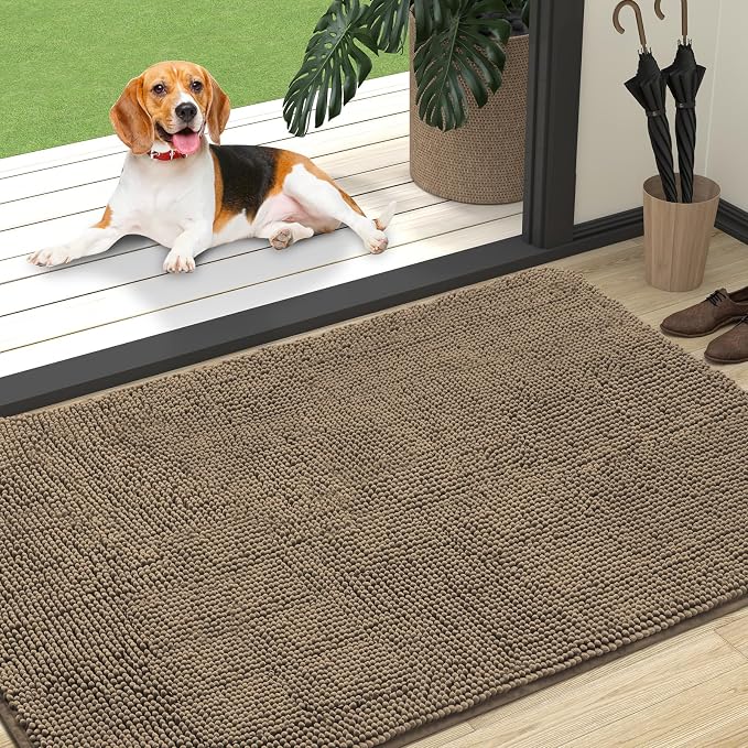 OLANLY Dog Door Mat for Muddy Paws 47x32, Super Absorbent Chenille Mud Mat | Tan, Absorbs Moisture and Dirt, Non-Slip Machine Washable Doormat, Quick-Drying Indoor Entryway Floor Carpet for Dogs