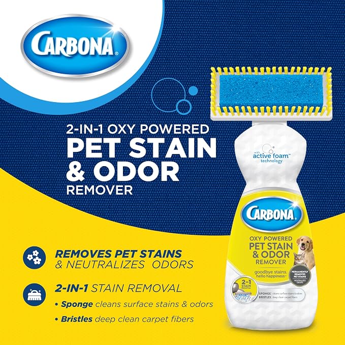 Carbona 2-in-1 Oxy-Powered Pet Stain & Odor Remover (13.5 Fl Oz), Carpet Spot Cleaner Removes Urine Odor, Lifts Mud & Vomit Stains, Prevents Resoiling (Pack of 2)