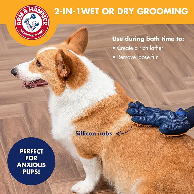 Arm & Hammer Deodorizing Dog Grooming Glove, Lily & Vanilla Scent | Fragrance transfer technology, baking soda infused, deshedding glove, for bathing and dry grooming daily