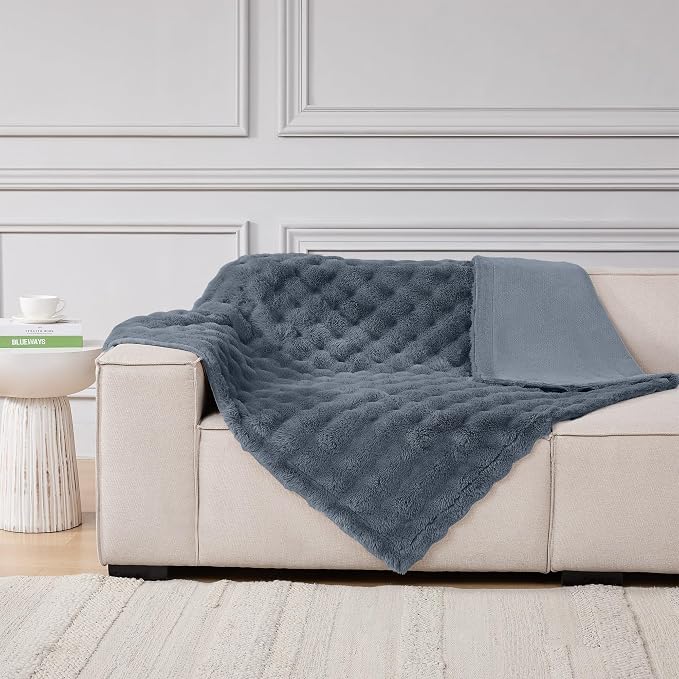 Modern Threads Water-Resistant Faux Rabbit Fur Pet Blanket for Dogs & Cats – Ultra-Soft Couch, Bed & Crate Protector, 50x60 Navy Blue