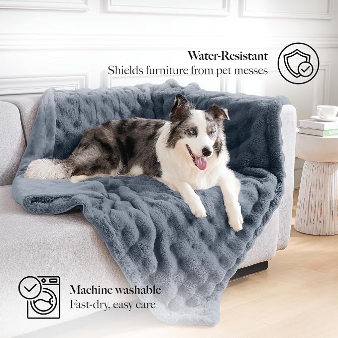 Modern Threads Water-Resistant Faux Rabbit Fur Pet Blanket for Dogs & Cats – Ultra-Soft Couch, Bed & Crate Protector, 50x60 Navy Blue