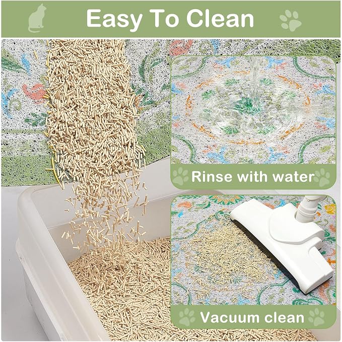 Glittme Cat Litter Mat with Non-Slip Bottom Litter Box Mat 40"X30" Litter Trapping Mat Easy to Clean Washable Cat Food Mat for Kitty,XL