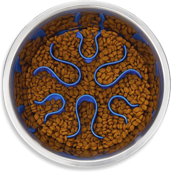 Outward Hound Fun Feeder Stainless-Steel Slo Bowl for Dogs – Medium 2‑Cup Capacity, Slow Feeding, Removable Puzzle Maze, Non-Slip, Fits Raised Feeding Platforms
