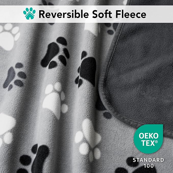 PetAmi Waterproof Dog Blanket for Couch, Pee Proof Reversible Cat Blanket for Sofa Bed Furniture Protector, Soft Fleece Washable Pet Throw for Dogs Cats Puppies Kittens, 60x80 Paw Print Gray